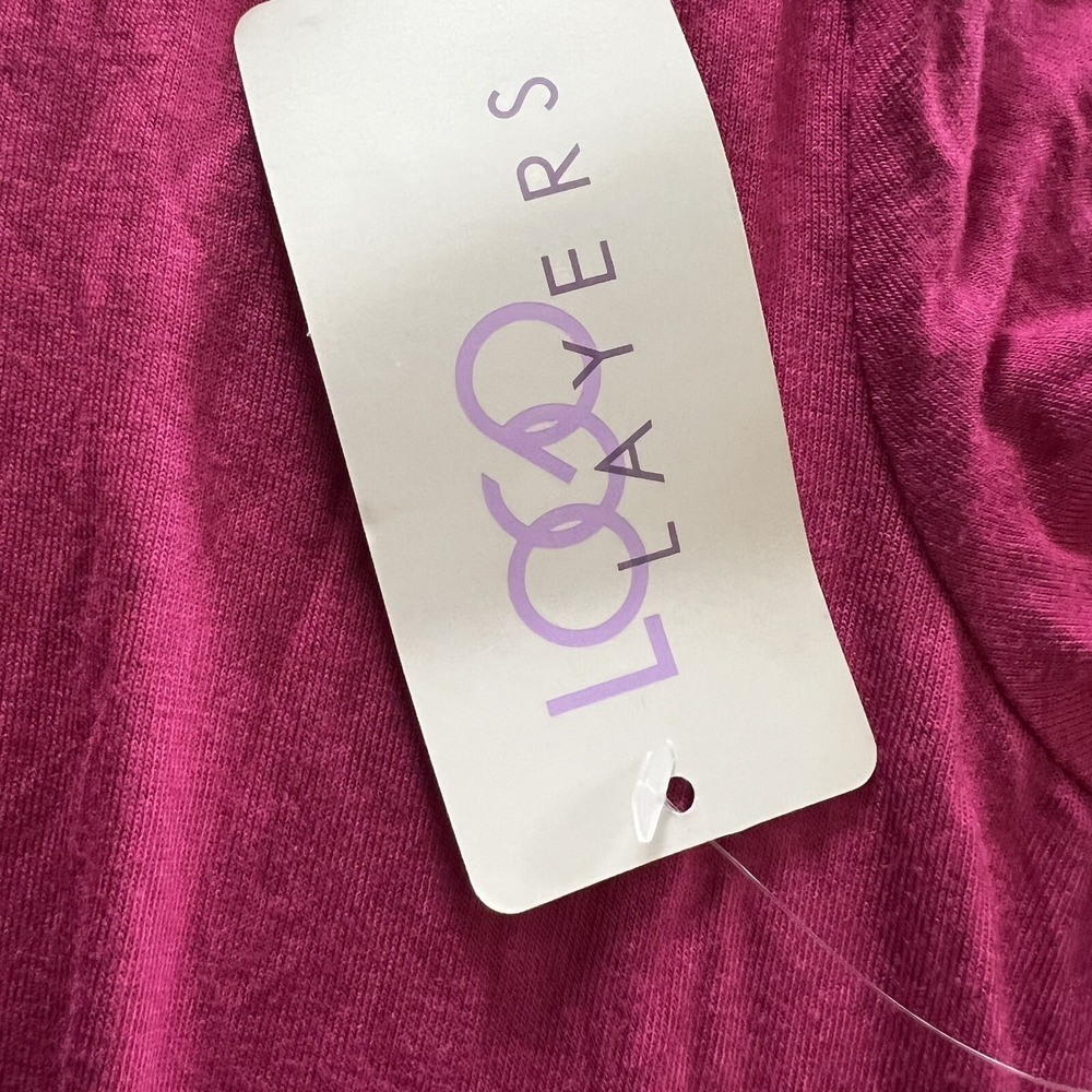 LOGO by Lori Goldstein V Neck Tunic Top Burgundy Asymmetrical Hem Size Medium - Picture 2 of 10